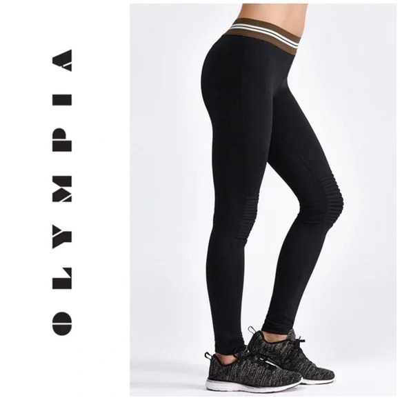 Olympia Leggings XS Black Moto Mid Rise Compression Workout - Picture 4 of 13